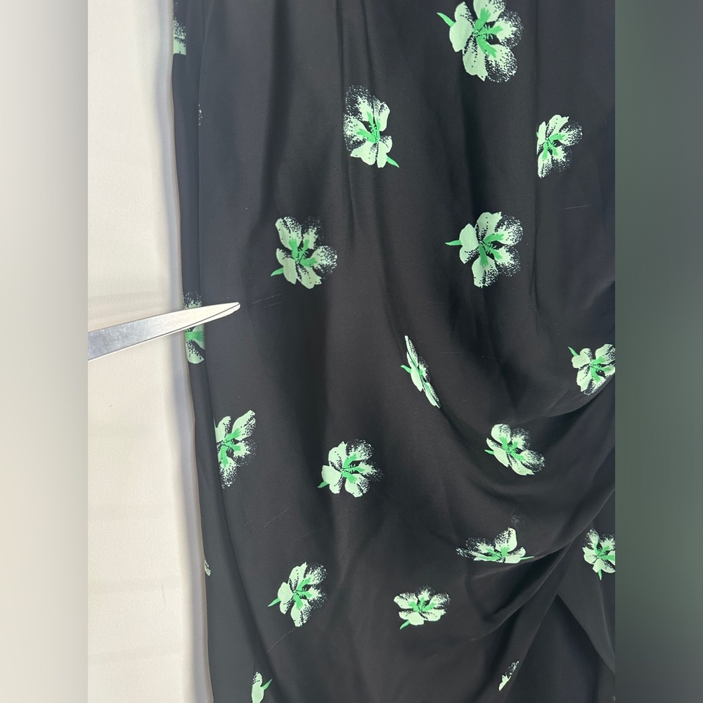 Self-Portrait Size 10 Pansy Print Knot Stretch Woven Maxi Dress In Black - Picture 7 of 9